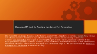 Managing QA Cost By Adopting Intelligent Test Automation