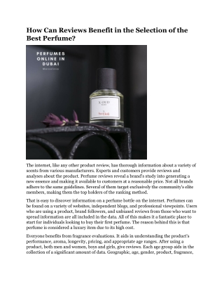 How Can Reviews Benefit in the Selection of the Best Perfume