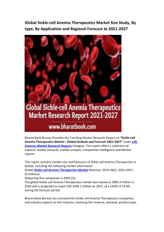 Global Sickle-cell Anemia Therapeutics Market Research Report 2021-2027