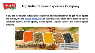 Top Indian Spices Exporters Company