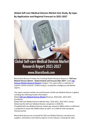 Global Self-care Medical Devices Market Research Report 2021-2027