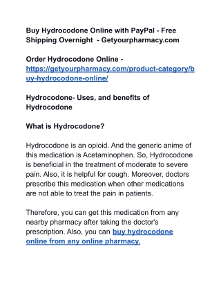 Buy Hydrocodone Online with PayPal - Free Shipping Overnight  - Getyourpharmacy.