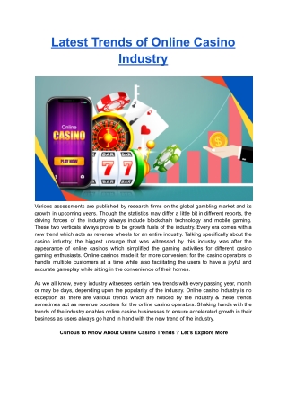 Latest Trends of Online Casino Industry