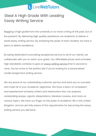 Steal A High Grade With Leading Essay Writing Service - LiveWebTutors