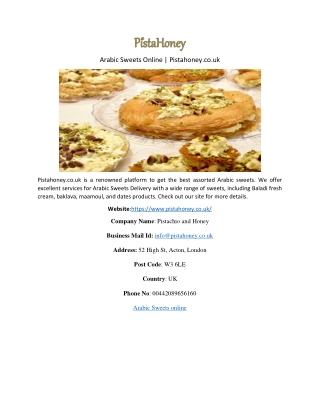 Arabic Sweets Online | Pistahoney.co.uk