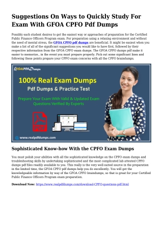CPFO PDF Dumps To Take care of Preparation Problems