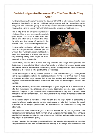 Certain Lodges Are Renowned For The Deer Hunts They Offer