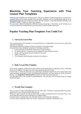 Maximize Teaching Experience With Effective Teaching Plan Templates