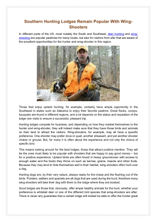 Southern Hunting Lodges Remain Popular With Wing