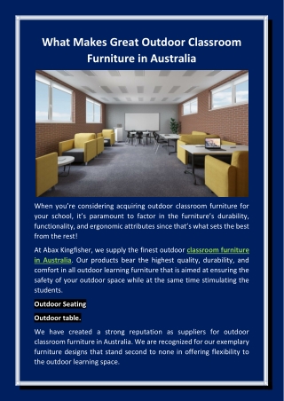 What Makes Great Outdoor Classroom Furniture In Australia