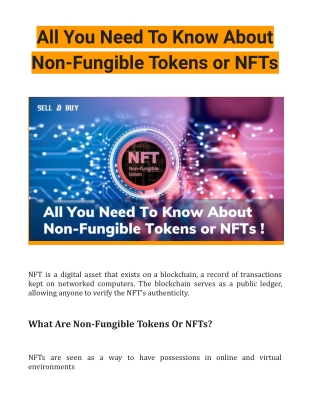 All You Need To Know About Non-Fungible Tokens or NFTs