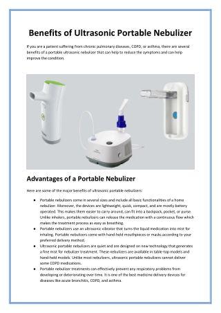 Benefits of Ultrasonic Portable Nebulizer