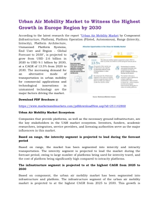 Urban Air Mobility Market to Witness the Highest Growth in Europe Region by 2030