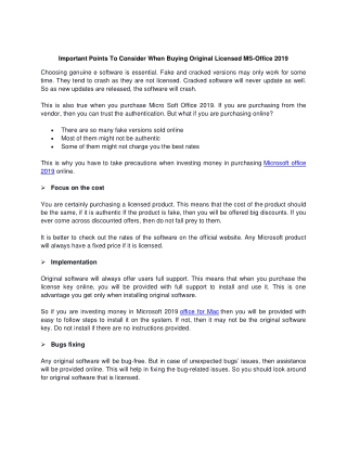 Important Points To Consider When Buying Original Licensed MS-Office 2019