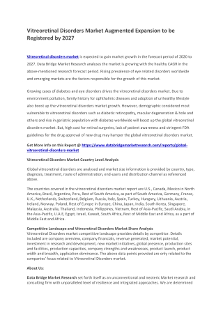 Vitreoretinal Disorders Market Augmented Expansion to be Registered by 2027