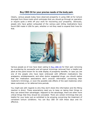 Buy CBD Oil for your precise needs of the body pain