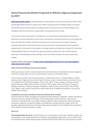 Swine Pneumonia Market Market Projected to Witness Vigorous Expansion by 2027