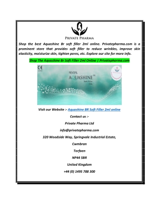 Shop The Aquashine Br Soft Filler 2ml Online  Privatepharma.com