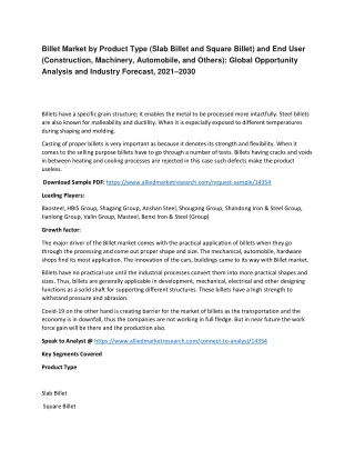 Billet Market by Product Type (Slab Billet and Square Billet)