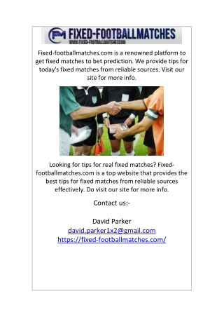 Fixed Matches Today | Fixed-footballmatches.com
