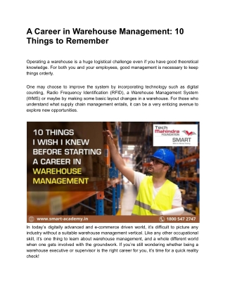 A Career in Warehouse Management: 10 Things to Remember