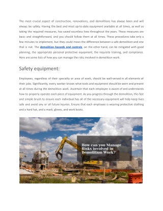 Tips to Manage The Risks Involved In Demolition Work?