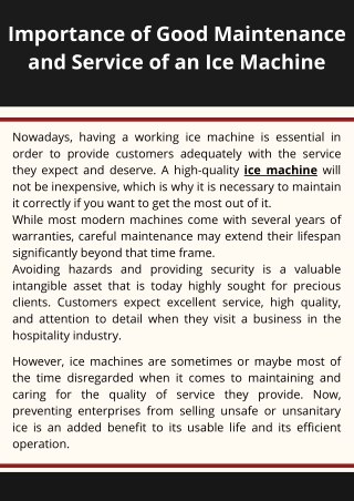 Importance of Good Maintenance and Service of an Ice Machine