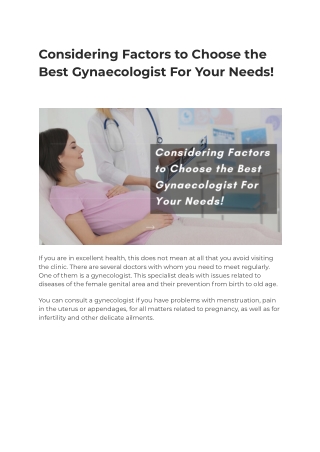 Considering Factors to Choose the Best Gynaecologist For Your Needs