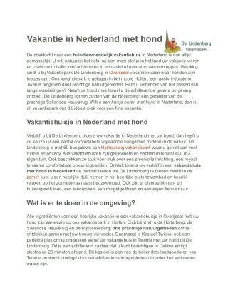 Vakantiepark Overijssel met hond - De Lindenberg