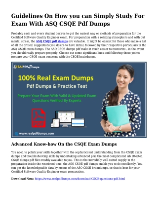 CSQEPolish Your Abilities With all the Support Of CSQE Pdf Dumps