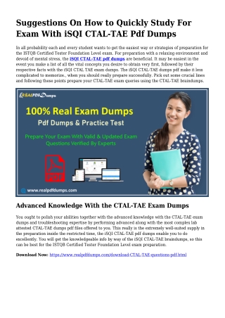 Sustainable CTAL-TAE Dumps Pdf For Wonderful Final result
