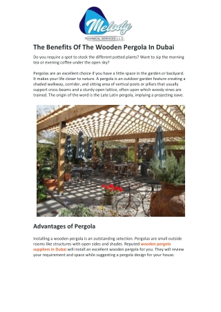 The Benefits Of The Wooden Pergola In Dubai