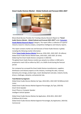 Global Smart Audio Devices Market Research Report 2021-2027