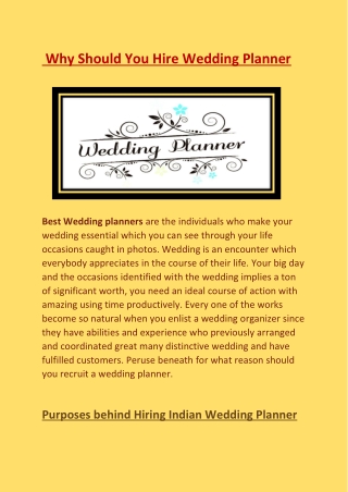 Why Should You Hire Wedding Planner
