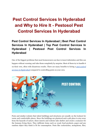 Pest Control Services In Hyderabad and Why to Hire It - Pestosol Pest Control Services In Hyderabad