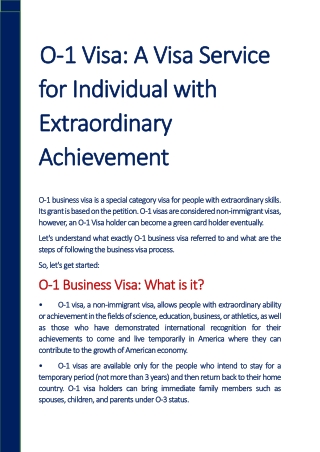 O-1 Visa A Visa Service for Individual with Extraordinary Achievement