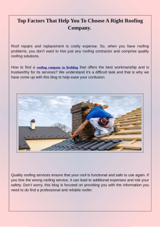 Top Factors That Help You To Choose A Right Roofing Company