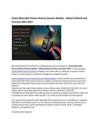 Global Smart Wearable Fitness Devices Sensors Market Research Report 2021-2027