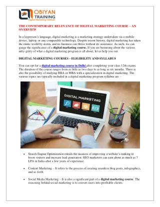 THE CONTEMPORARY RELEVANCE OF DIGITAL MARKETING COURSE – AN OVERVIEW