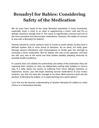 Benadryl for Babies: Considering Safety of the Medication