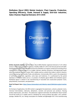 Diethylene Glycol (DEG) Market Size, Share, Industry Trends, 2035