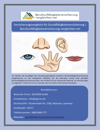 Versicherungsvergleich für Grundfähigkeitsversicherung | Berufsunfähigkeitsversi