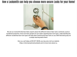 How a Locksmith can help you choose more secure Locks for your Home!