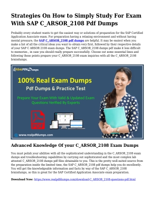 Polish Your Techniques Along with the Assist Of C_ARSOR_2108 Pdf Dumps