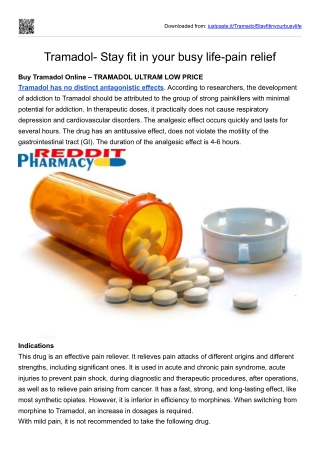Tramadol- Stay fit in your busy life-pain relief