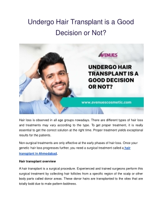 Undergo Hair Transplant is a Good Decision or Not