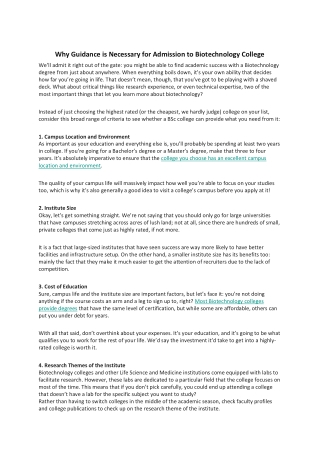 Guidance for Admission to Biotechnology College