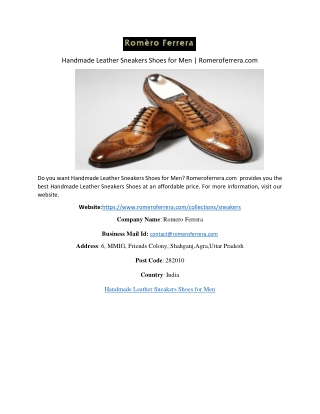 Handmade Leather Sneakers Shoes for Men | Romeroferrera.com