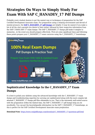 Important Preparing Because of the Enable Of C_HANADEV_17 Dumps Pdf