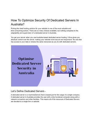 How To Optimize Security Of Dedicated Servers In Australia